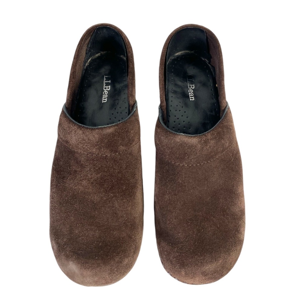 LL Bean Brown Leather Suede SHOES Womens Size 6M Clogs Loafers SU